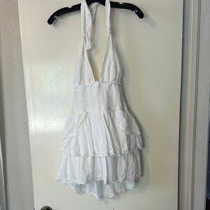 LoveShackFancy White Tiered Halter Slip Dress